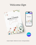 Welcome Sign Floral ONE, Template Editável Canva