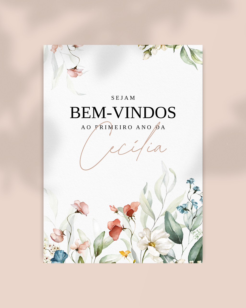 Welcome Sign Floral ONE, Template Editável Canva